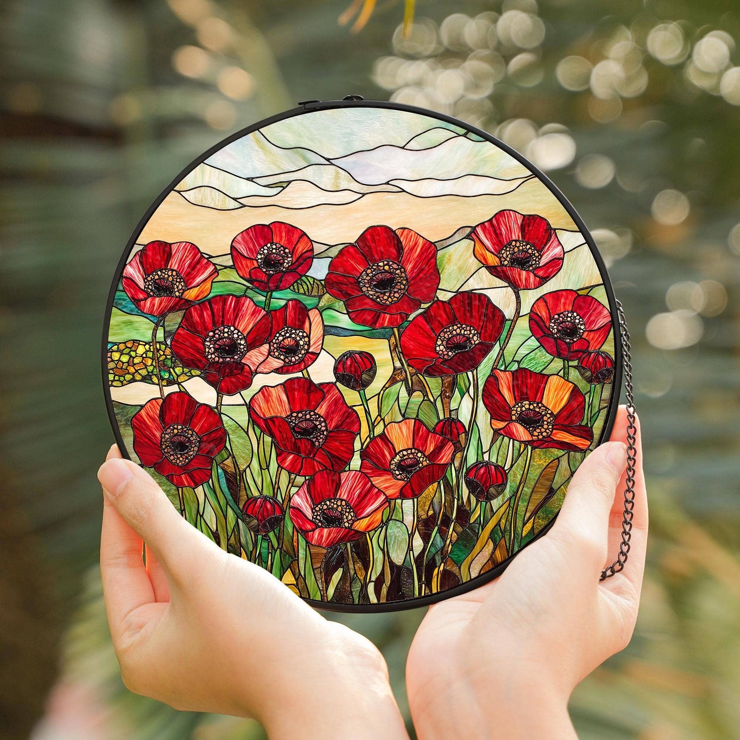 Poppy Stained Glass Suncatcher, Poppy Flower Window Hanging