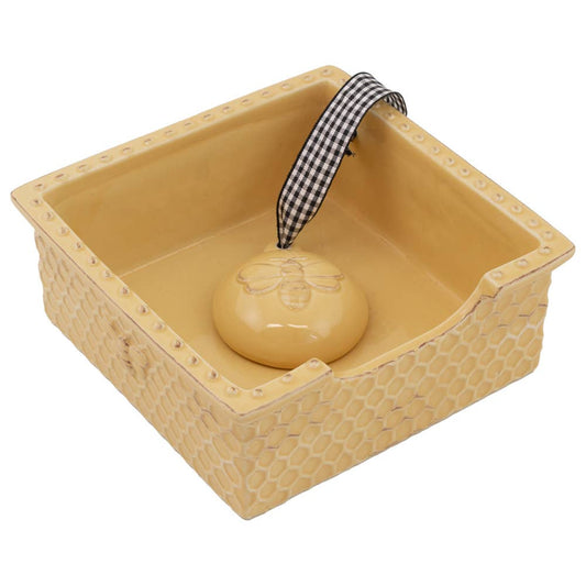 Paper Cocktail Napkin Stoneware Caddy Honeycomb