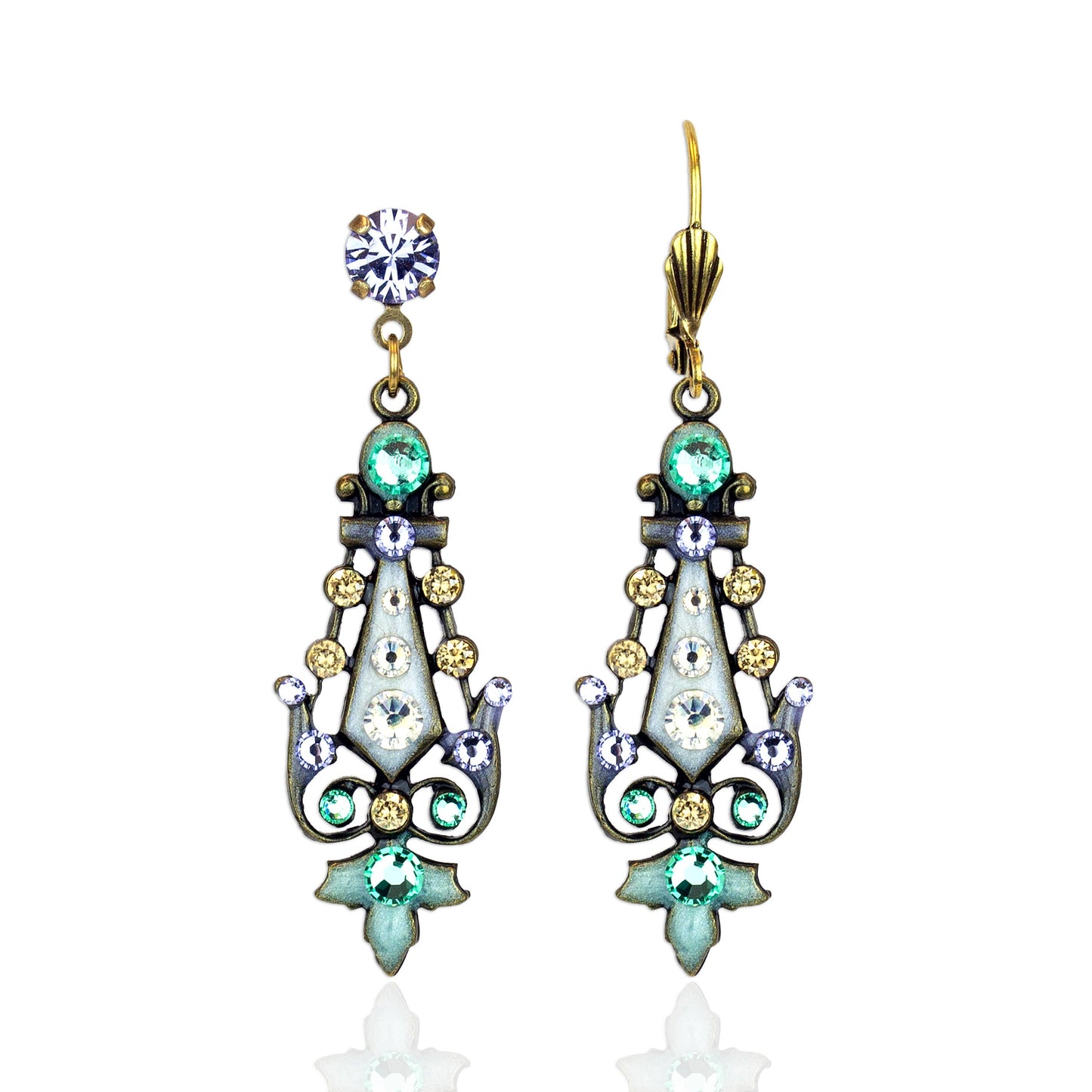 Pastel Multicolor Enameled Filigree Garden Crystal Earrings