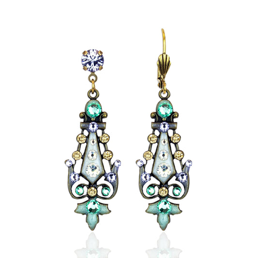 Pastel Multicolor Enameled Filigree Garden Crystal Earrings
