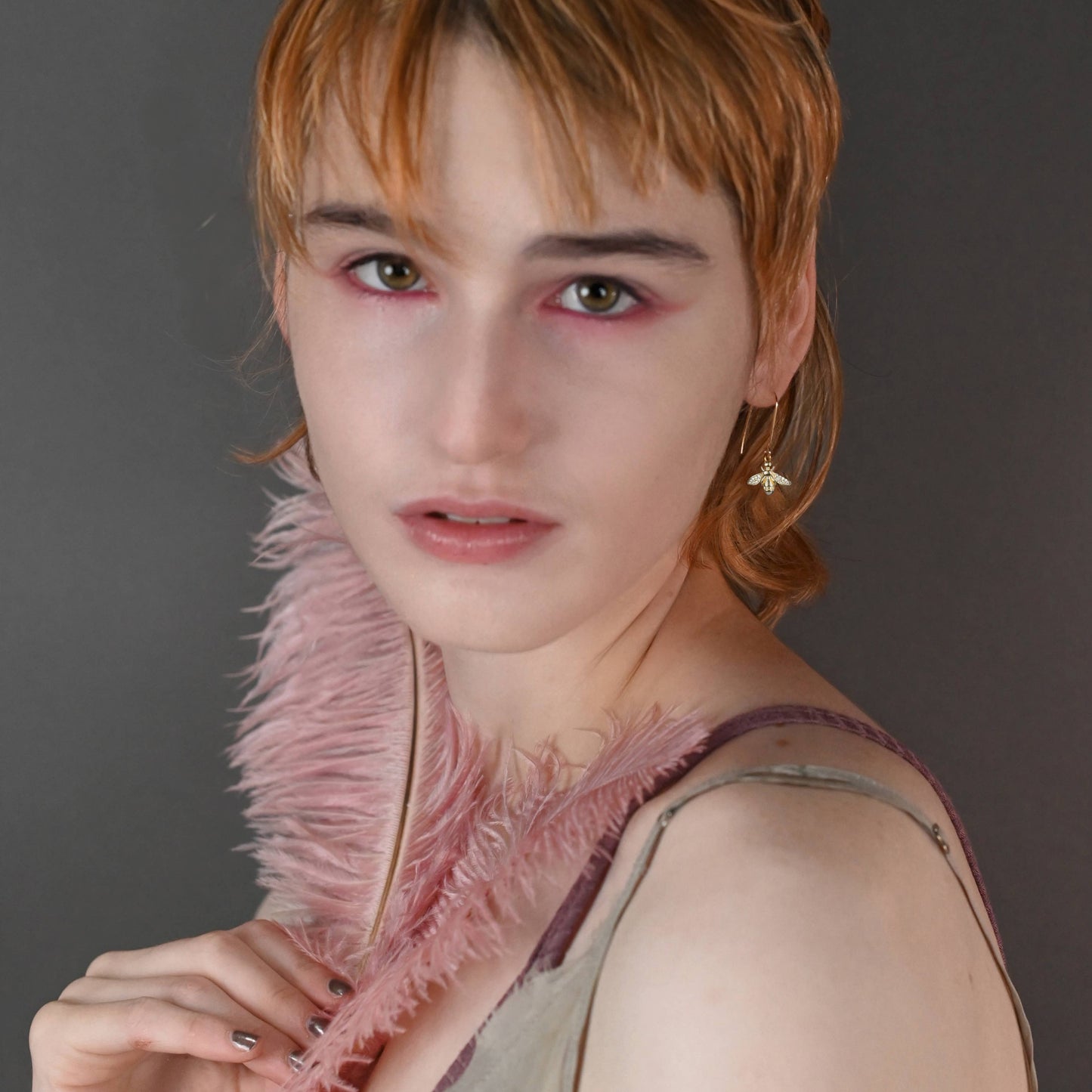 Small Brass Vintage Bees w/ Tiny Crystals Earrings