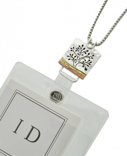 Tree of Life Tri-Tone Square ID Holder & Necklace
