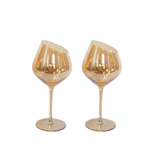 Slant Collection Gold Red Wine Glasses, Set of 2