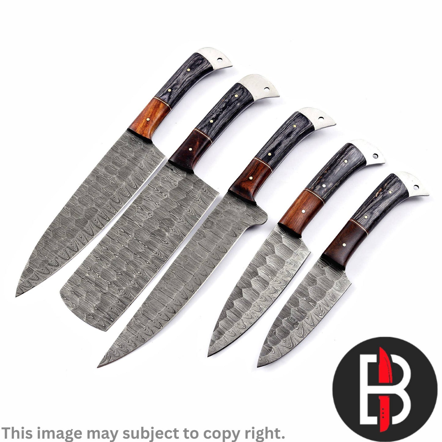 Damascus Steel Chef Set Handmade BBQ Kitchen Knives 5 Pcs