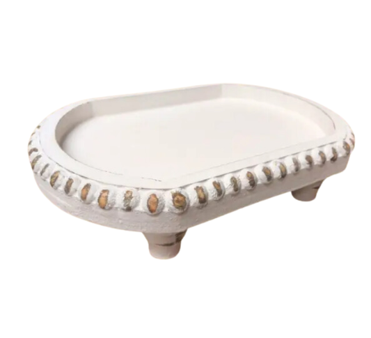Alessandra Oval White Riser W/ Beads