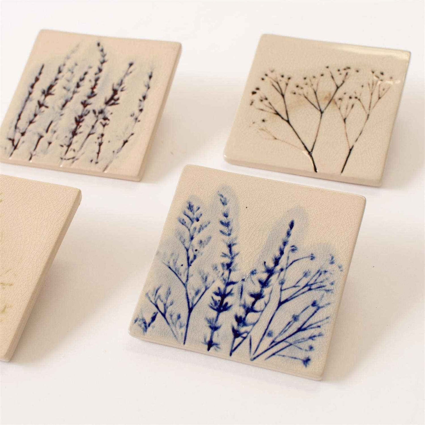 Pressed Wildflower Stoneware Coasters – Set of 4 (Pk/4 Sets)