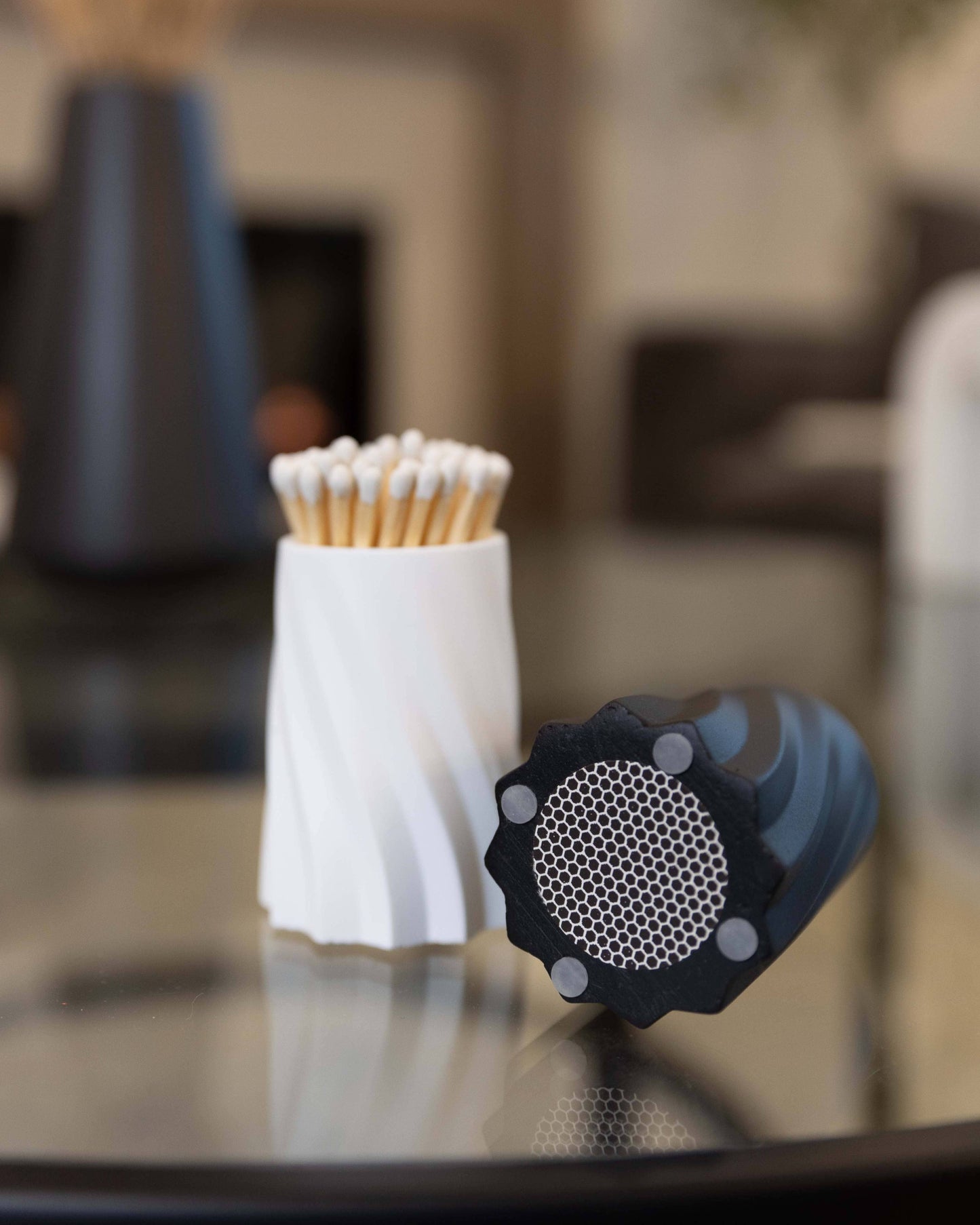 Concrete Safety Match Holder with Matches – White