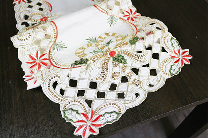 Holly Bow Christmas Design Ivory Table Runner