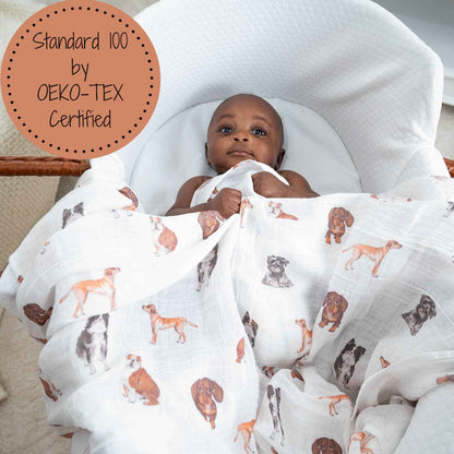 LollyBanks - Adorable Dog Print Baby Muslin Swaddle Blanket