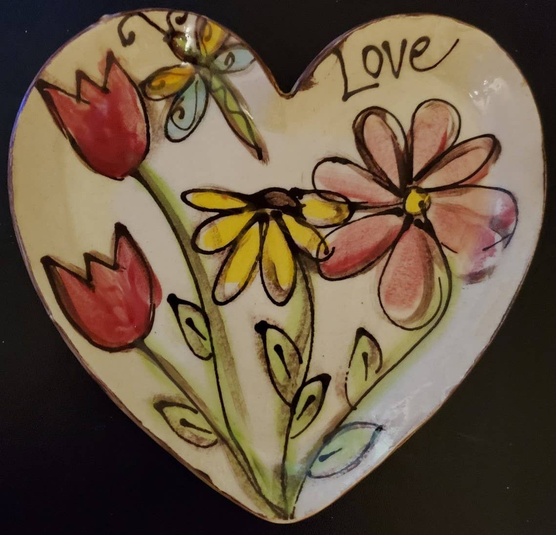 Small Heart Plate (AW Dragonfly Flowers Love)