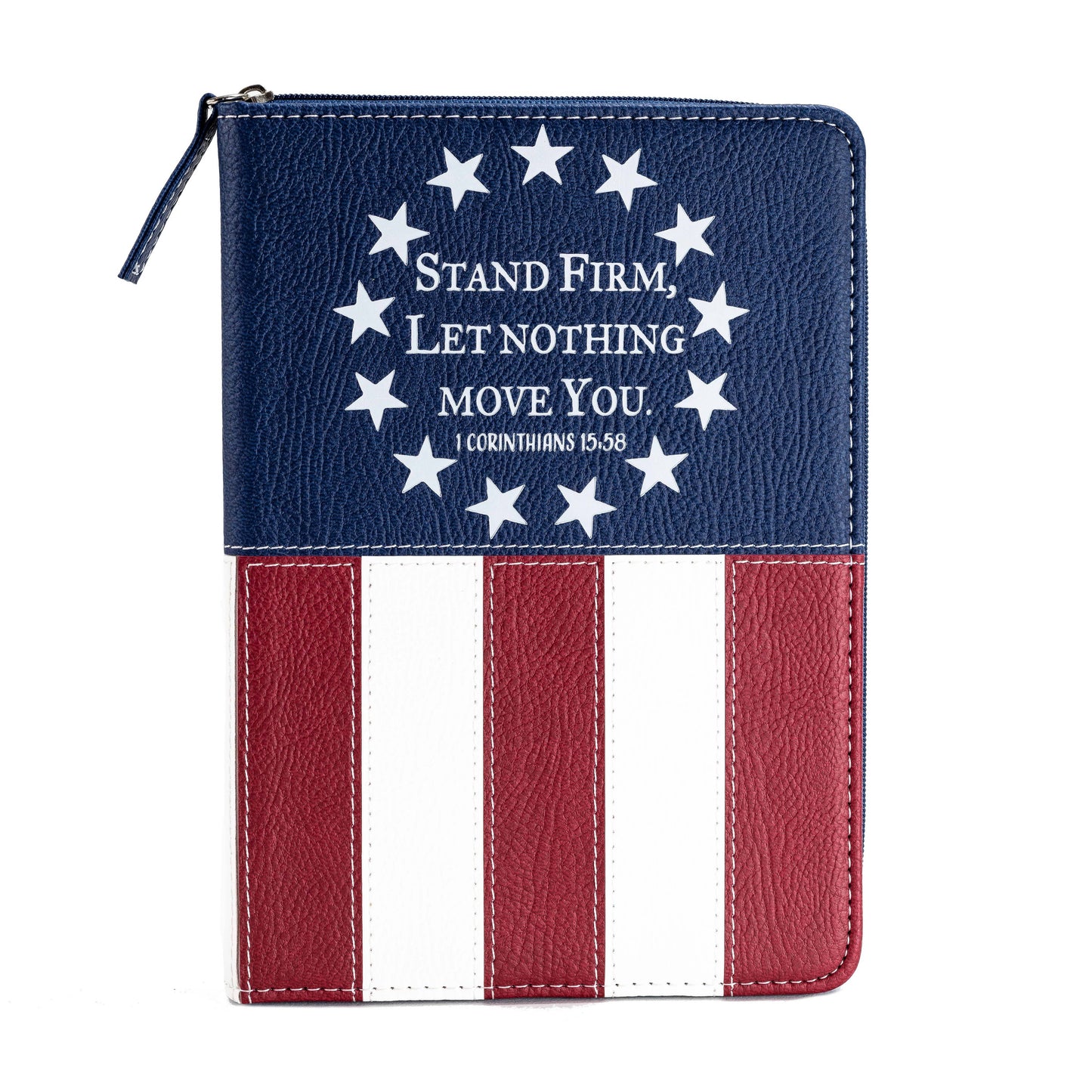 Zippered Journal: US Flag Stand Firm 1 Corinthians 15:58