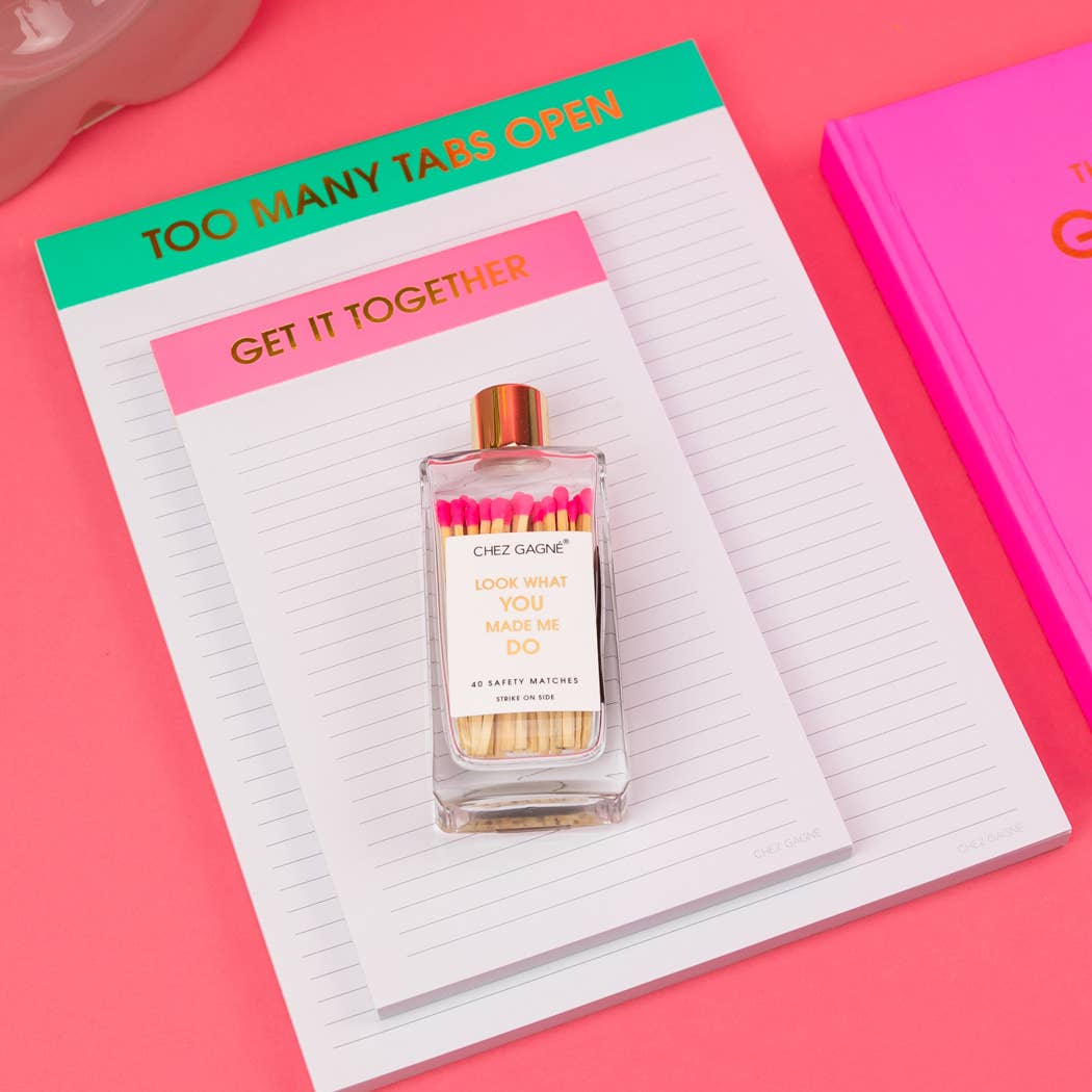 Chez Gagné - Too Many Tabs Open - Large Memo Lined Notepad - Neon Emerald - 65 perforated pages - 10x8