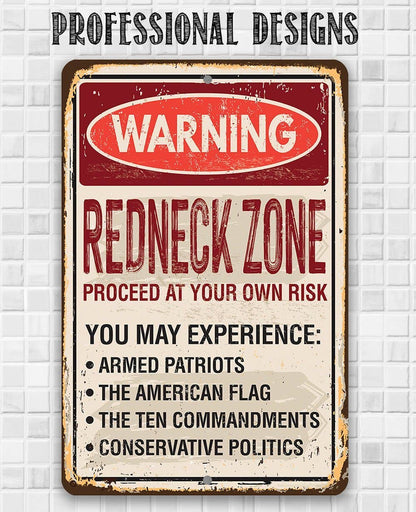 Advertencia Zona Redneck - Letrero metálico