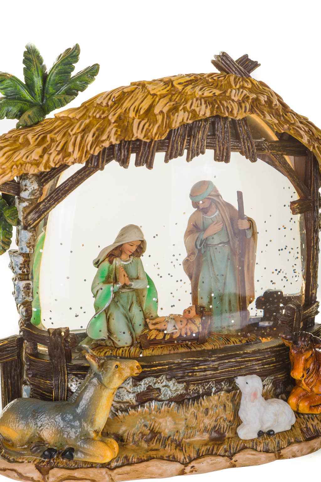 Yellow Led Nativity Stable Snow Globe
