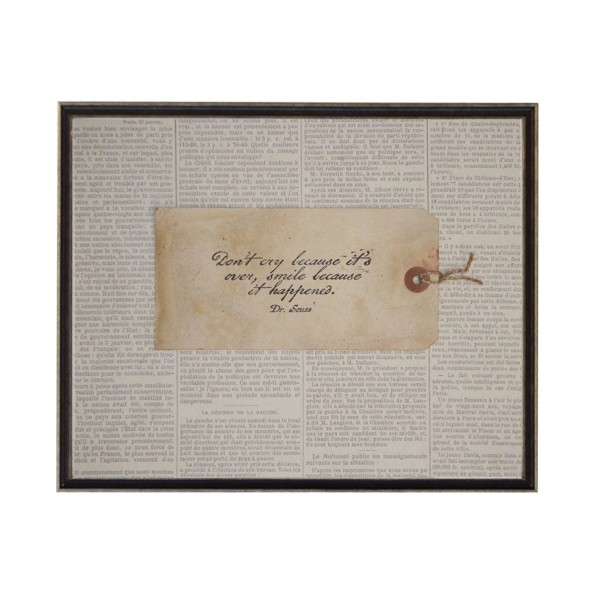 Sepia Tag With Dr. Seuss Don'T Cry Quote On Newsprint