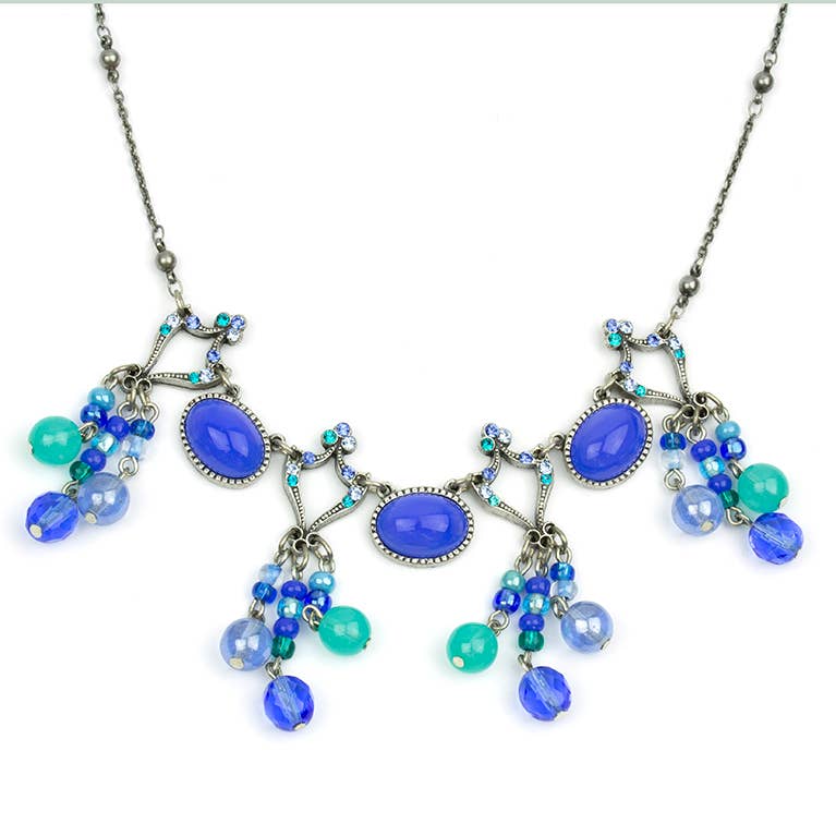 Glass and beaded Drop Blue Fiesta Necklace