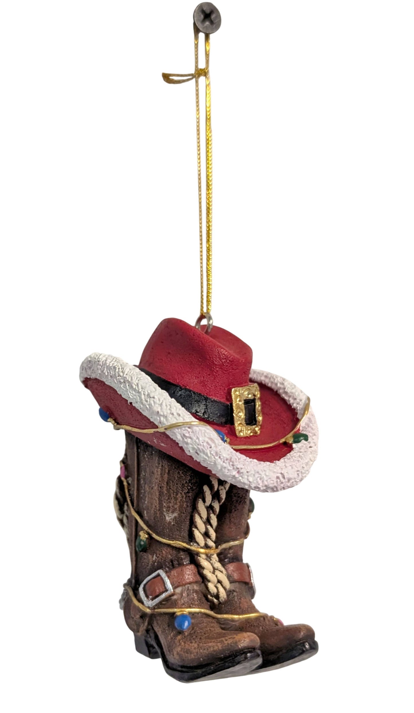 CHRISTMAS ORNAMENT BOOTS RED HAT, 2.25"X2"X3.25