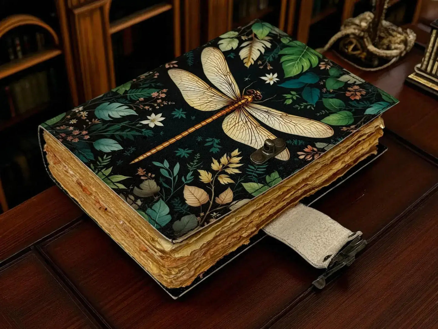 Dragonfly Leather Journal with Lock Handmade Vintage