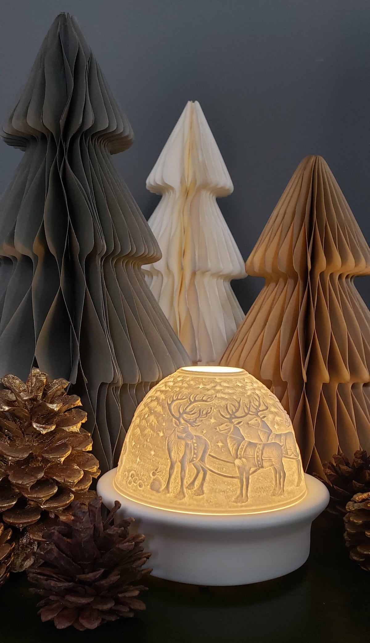 Santa and Sleigh Dome Luumii Light With LED Timer Base