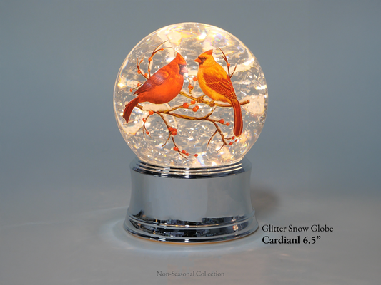Lighted Cardinal Glitter Globe, Xmas Snow Globe Decor