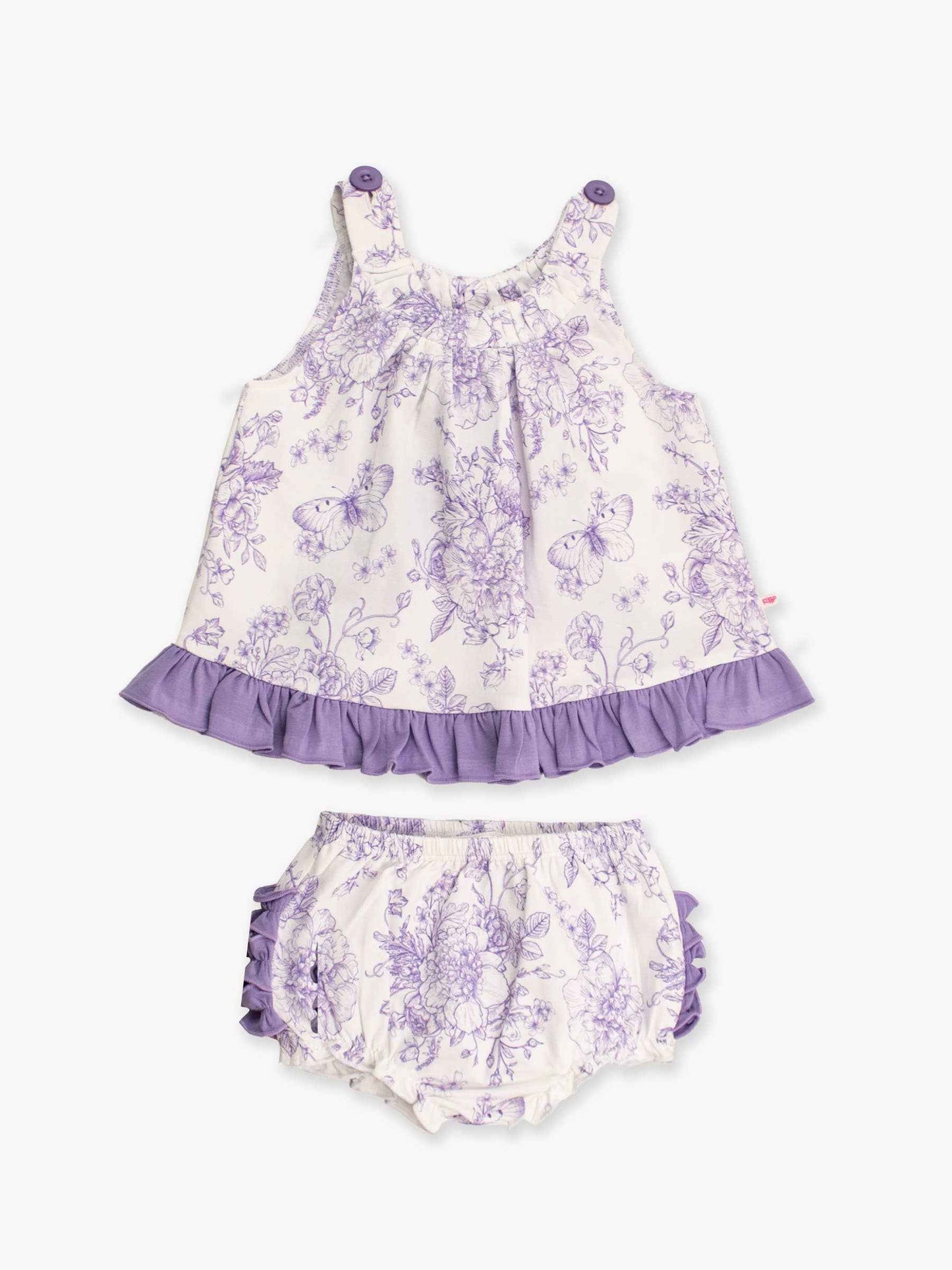 Baby Girls Wisteria Purple Butterfly Garden Toile Knit Swing Top & Bloomer Set: Purple / 0-3m