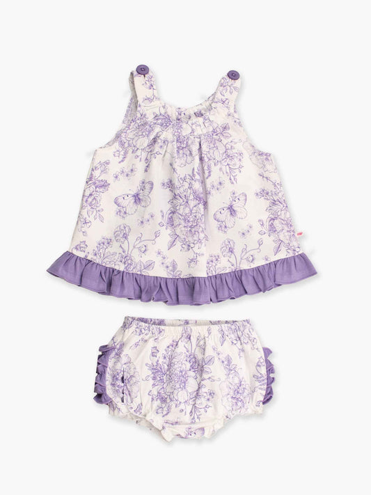 Baby Girls Wisteria Purple Butterfly Garden Toile Knit Swing Top & Bloomer Set: Purple / 0-3m