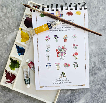 Watercolor Workbook, Spiral Bound, Birth Month Flowers