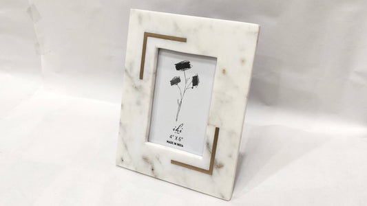 White Marble Photo Frame W/brass