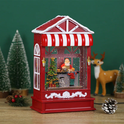 Christmas Musical Coffee Shop Snow Globe with Santa Claus Scene for Christmas Decoration