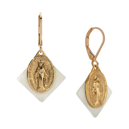 1928 Jewelry - Symbols Of Faith Mother Of Pearl Miraculous Medal Drop Earrings