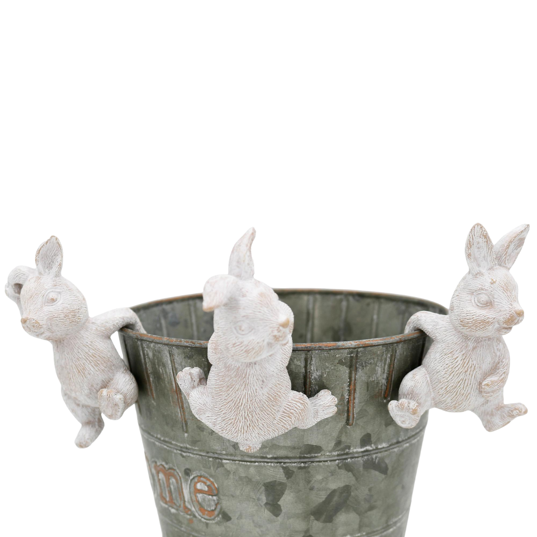 Set of 3 White Resin Bunny Plant Hangers Spring Decor
