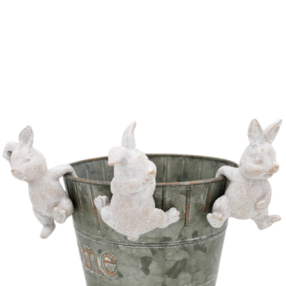 Set of 3 White Resin Bunny Plant Hangers Spring Decor