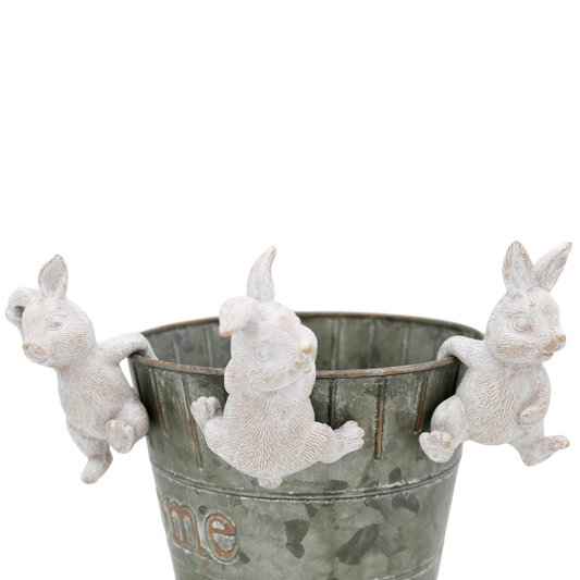 Set of 3 White Resin Bunny Plant Hangers Spring Decor
