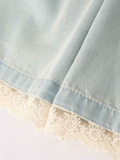 Summer Light Color Denim Lace Girls Set: 8/9