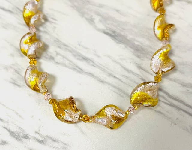 Anita K By Blushing Pink - Murano Twisted Glass With Crystal Necklace