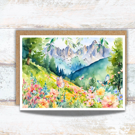 Alpine Meadow Watercolor Greeting Card