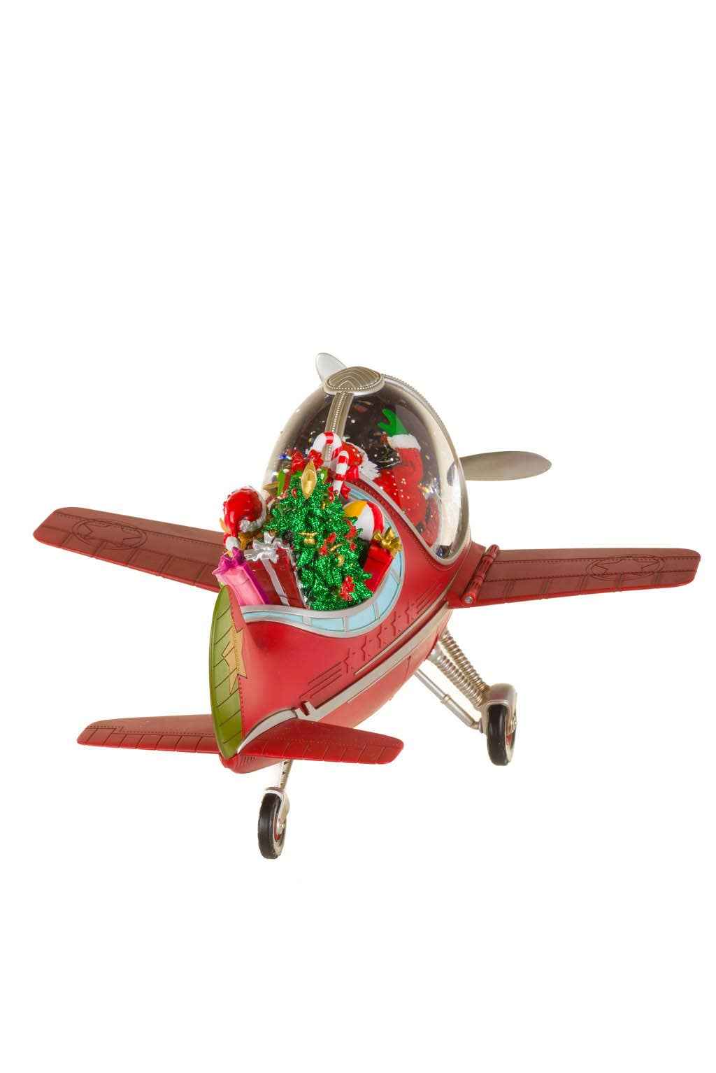 Red Led Airplane Snow Globe With Gifts & Decorations