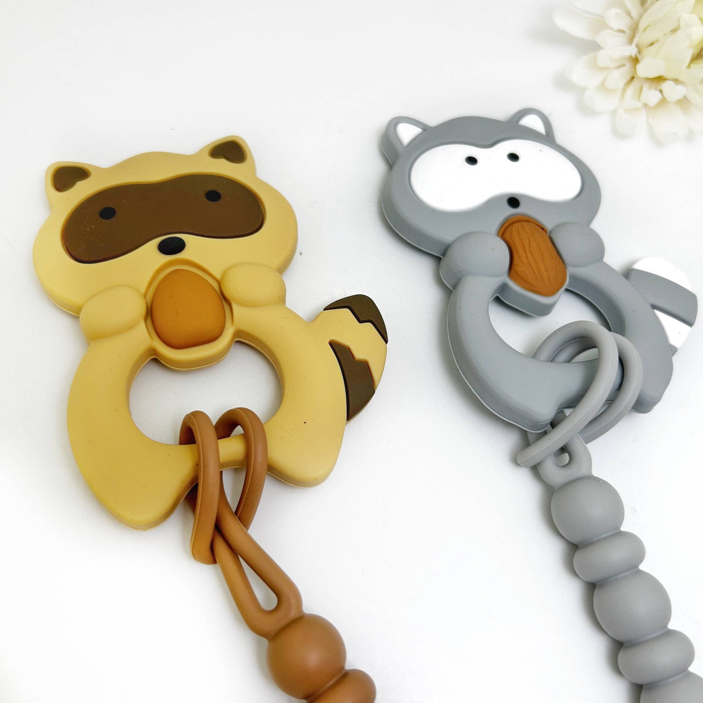 Raccoon Woodland Creature Silicone Teething Toy with Clip