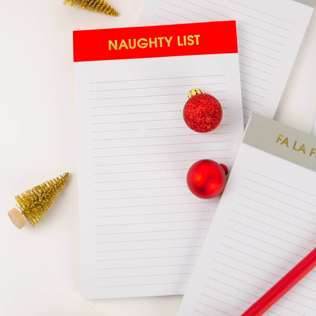 Naughty List - Holiday Lined Notepad - Christmas Red - 65 perforated pages - 5x8