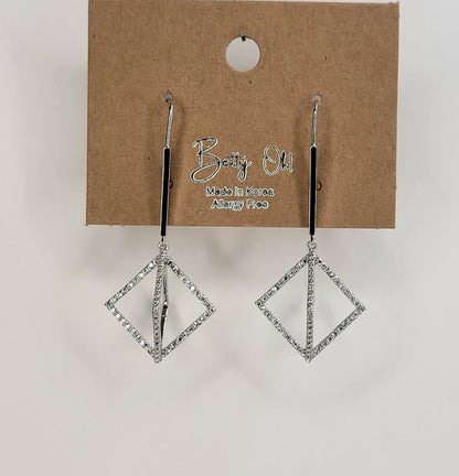 Cube Shaped Brass w/ CZ  Drop Earring