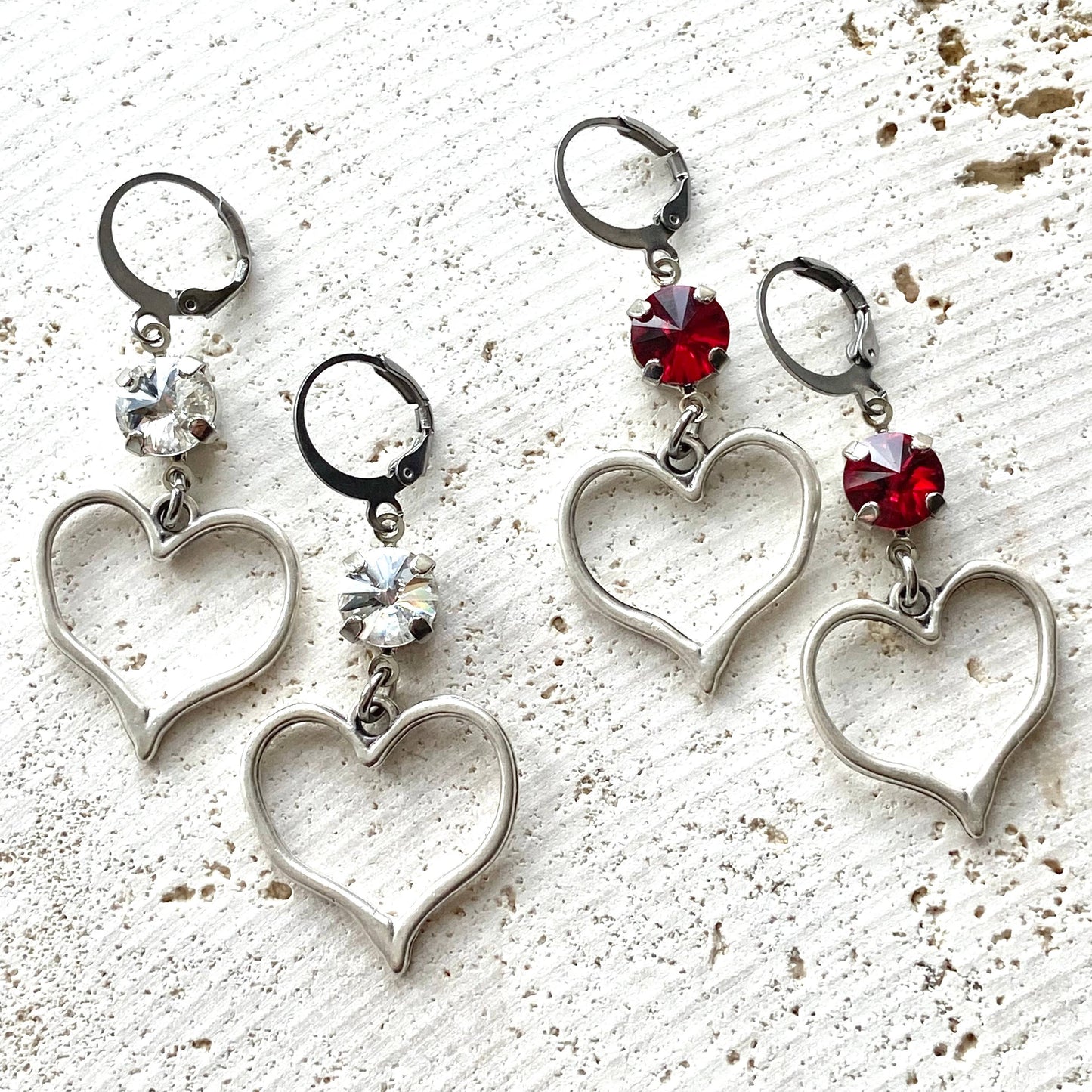 Valentine heart crystal earrings love romantic red jewelry