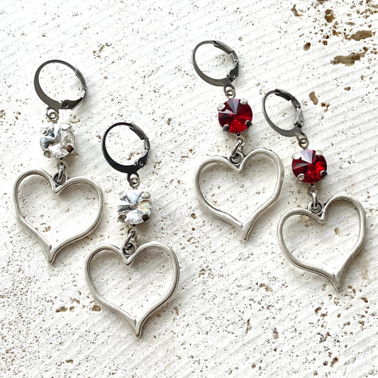 Valentine heart crystal earrings love romantic red jewelry