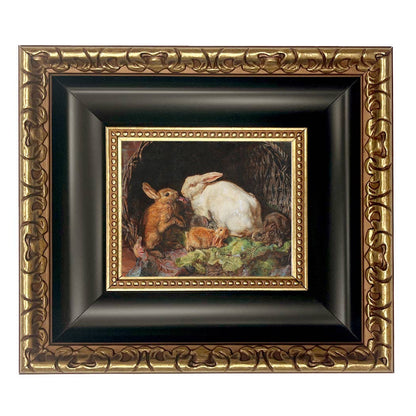 Hares and Young Framed Painting Print on Canvas