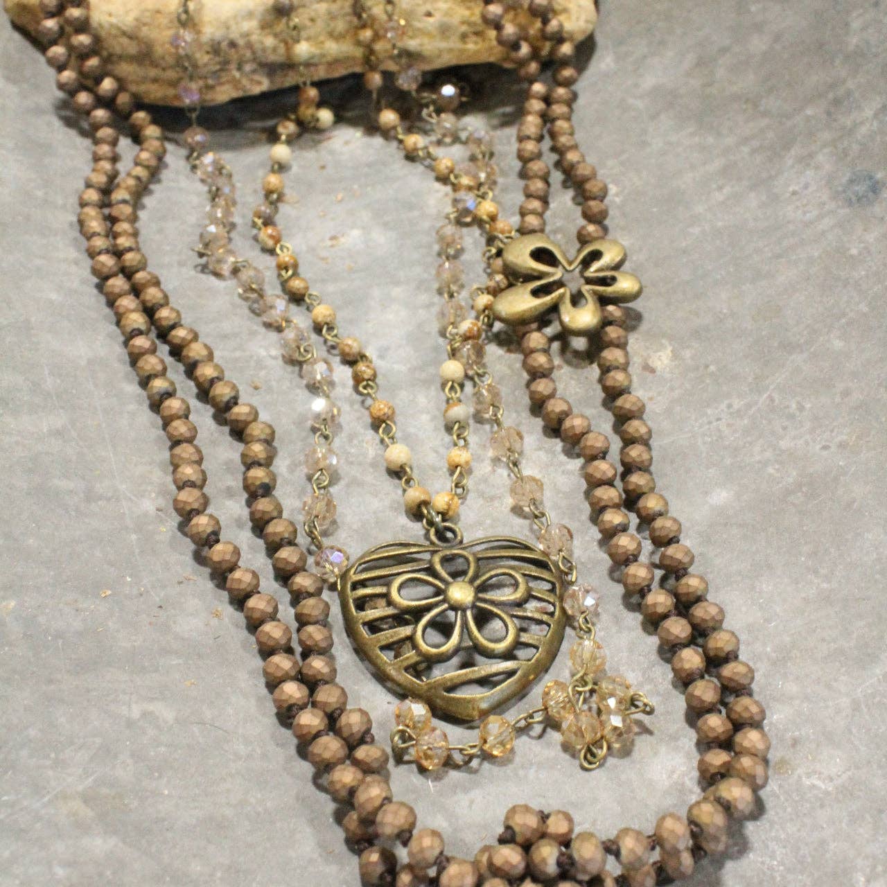 Shades Of All Natural Flower Layered Necklace