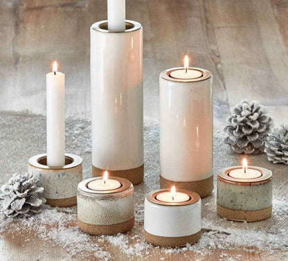 Glazed Tealight Taper Holder Cream Stoneware