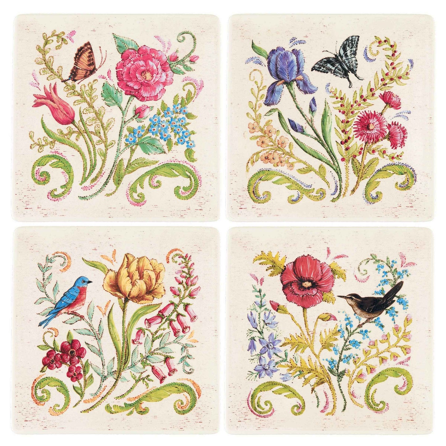 SALE Garden Floral Square Plate Set 4