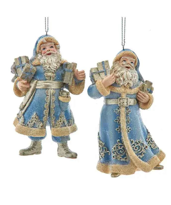 4.5" Blue Santa W/Gift Box Ornament 2 Assorted