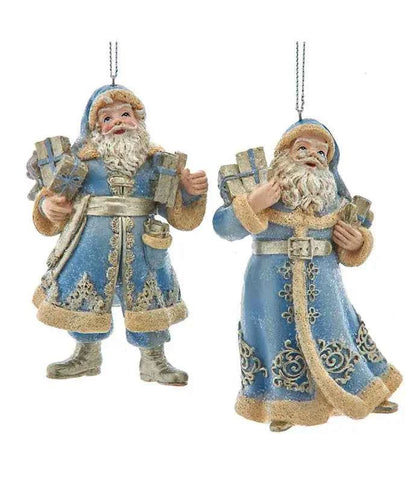 4.5" Blue Santa W/Gift Box Ornament 2 Assorted