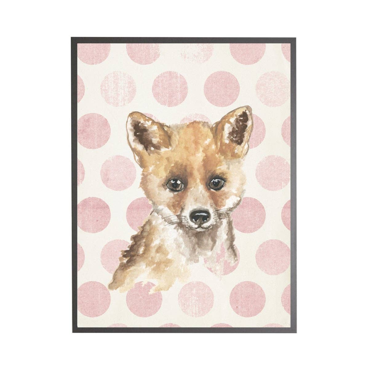 Watercolor Baby Fox On Pink Polka Dots