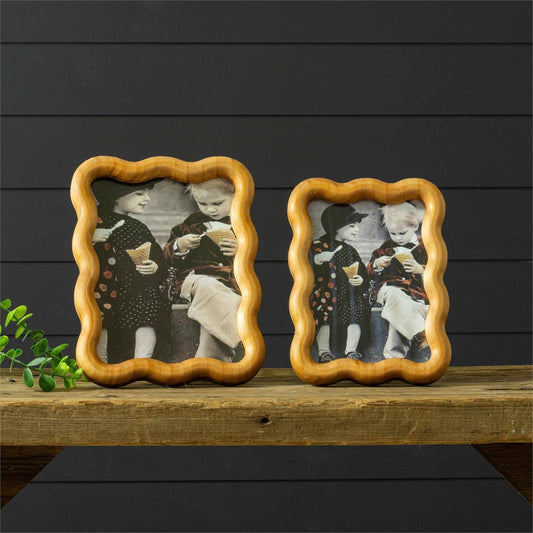 Marcos de fotos de madera con borde ondulado 6x8, 5x - Juego de 2